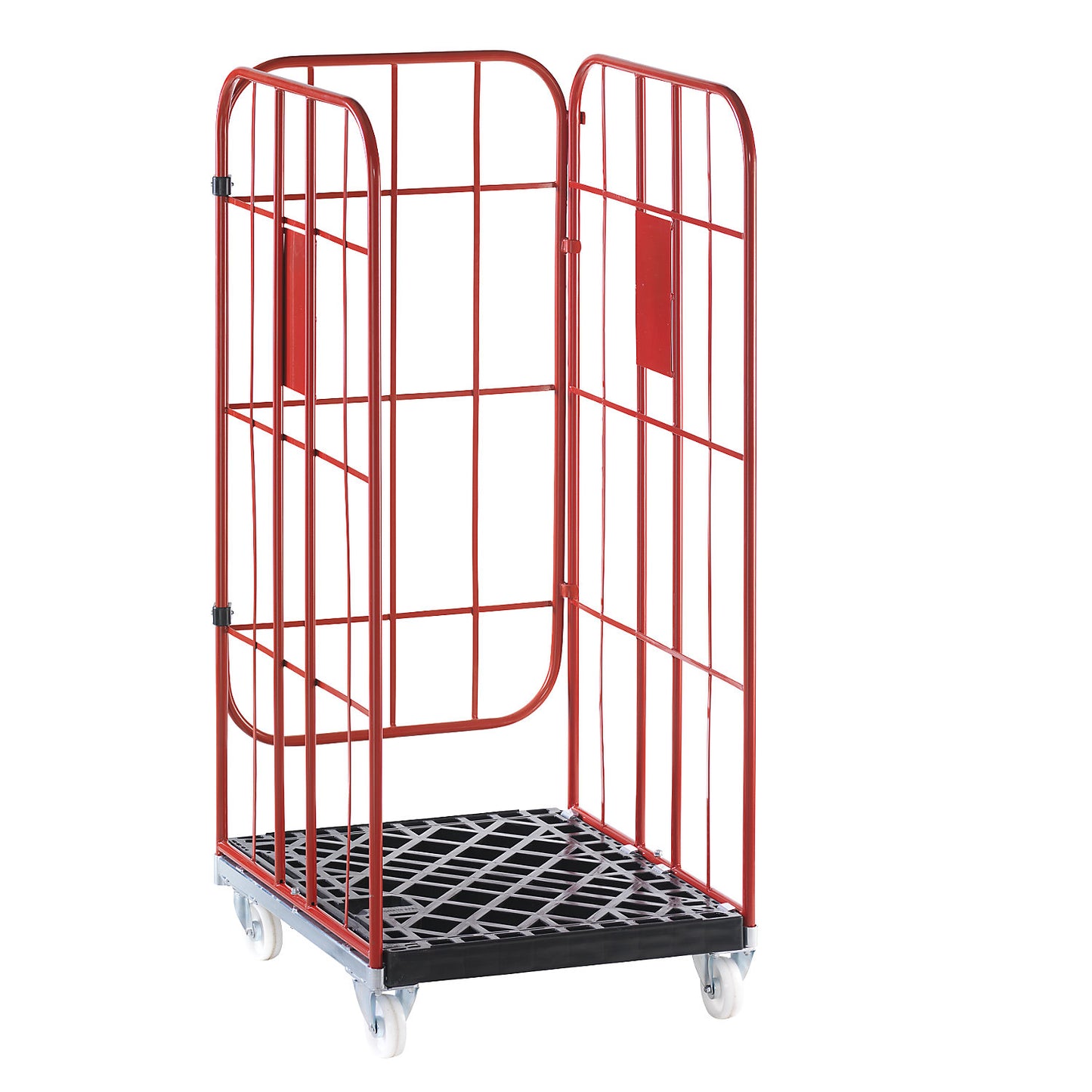 V roll container, nestable, 3-sided, flame red RAL 3000.
