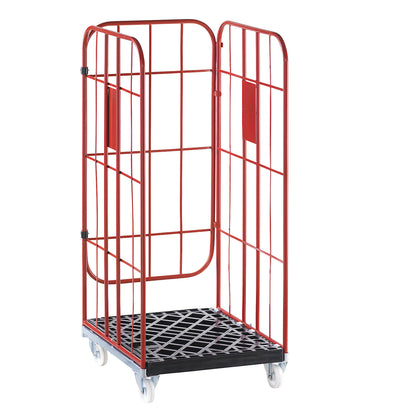 V roll container, nestable, 3-sided, flame red RAL 3000.