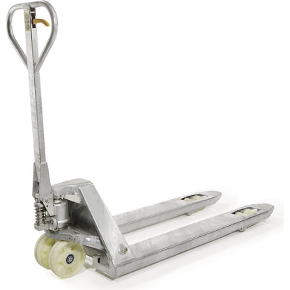 Hot dip galvanised pallet truck, for outdoor use, max. load 2500 kg.