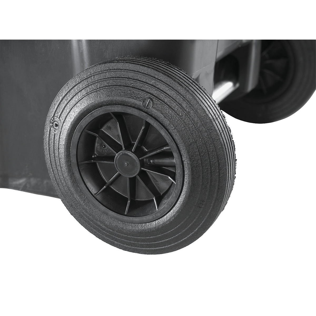 Wheelie bin in accordance with DIN EN 840, capacity 80 l, WxHxD 448 x 975 x 530 mm, charcoal, green lid.