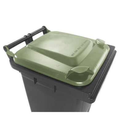 Wheelie bin in accordance with DIN EN 840, capacity 120 l, WxHxD 505 x 1005 x 555 mm, charcoal, green lid.
