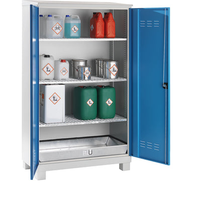 Environmental cupboard for outdoor storage, with 3 mesh grid shelves, 1 base sump tray, HxWxD 2100 x 1200 x 600 mm.