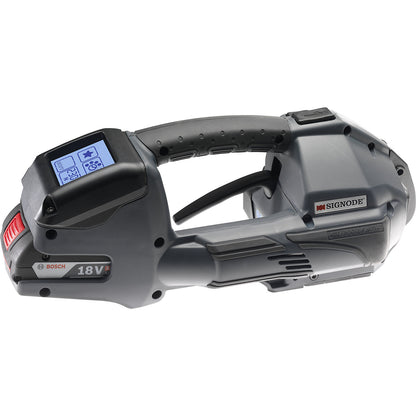 Battery powered strapping tool for PP and PET strapping, fully automatic, professional, for strap width 12 - 16 mm.