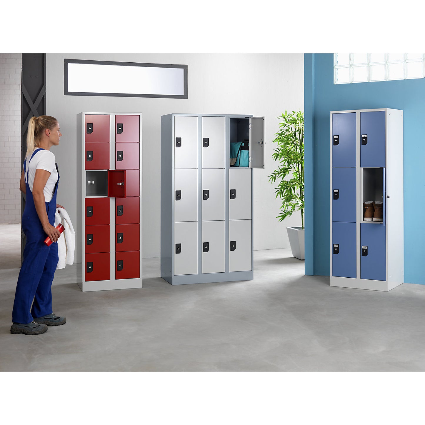 Stuttgart 6-fold compartment locker, 1 compartment, W 300 mm, light grey / flame red.