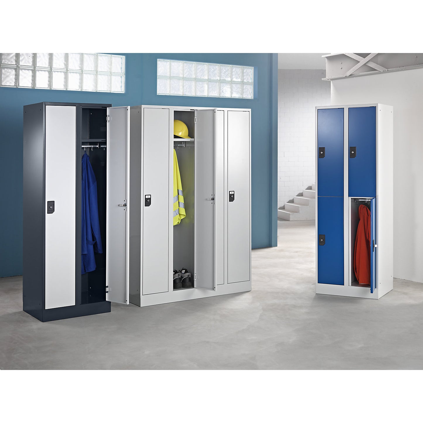 Stuttgart double deck clothes locker, 2 compartments, W 600 mm, light grey / light grey.