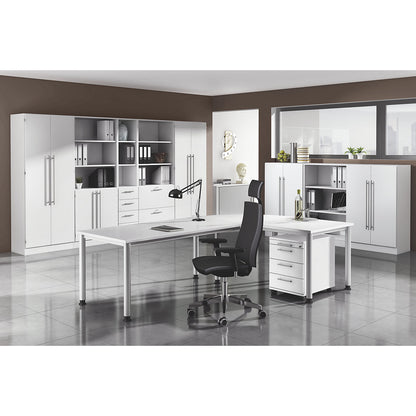 VIOLA - Shelf cupboard, 2 open shelves, 1 shelf behind doors, white.