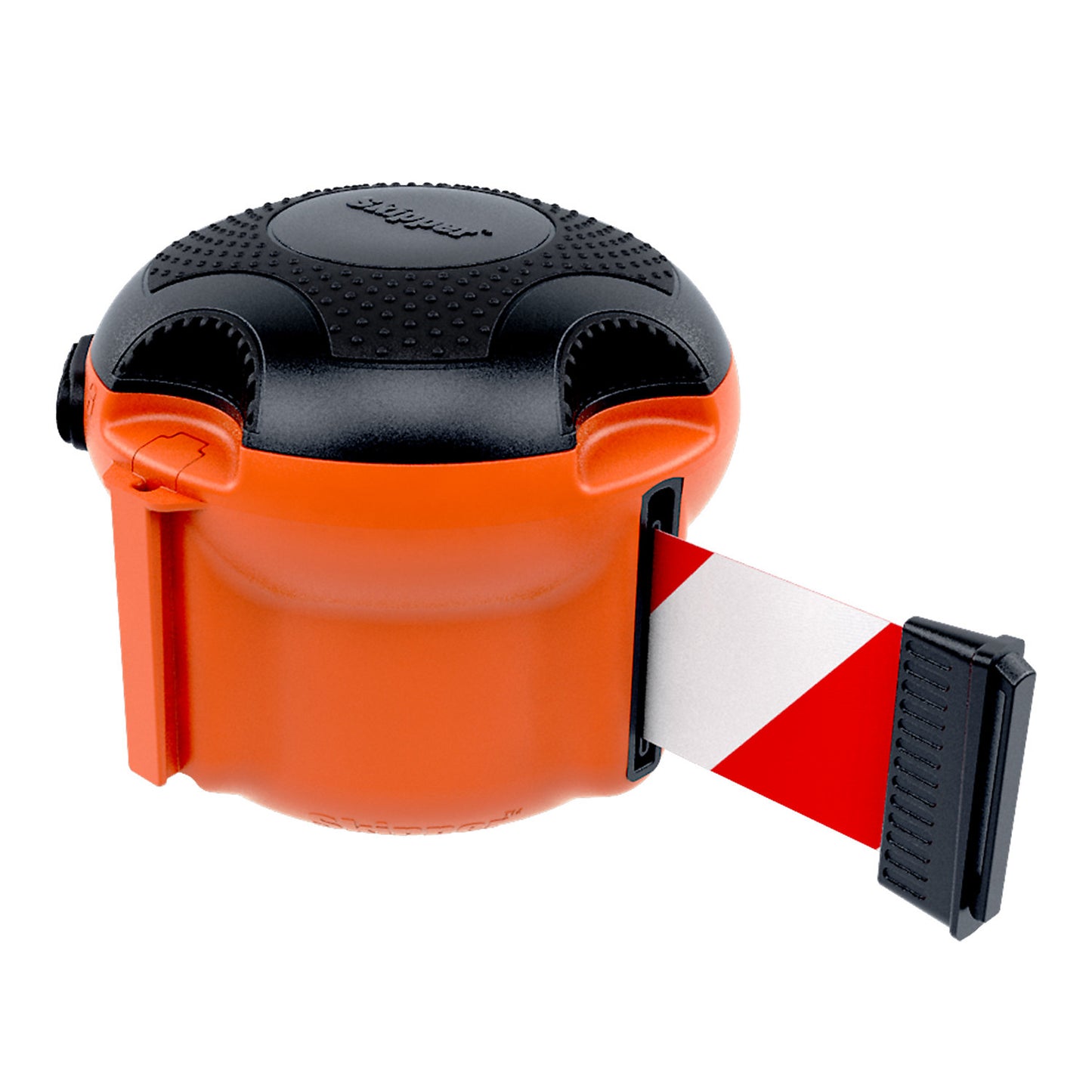 Tape barrier for indoor use, belt extends to max. 9000 mm, red / white.