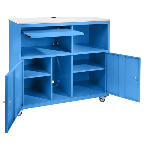 PC desk, mobile, HxWxD 1184 x 1180 x 590 mm, light blue RAL 5012.