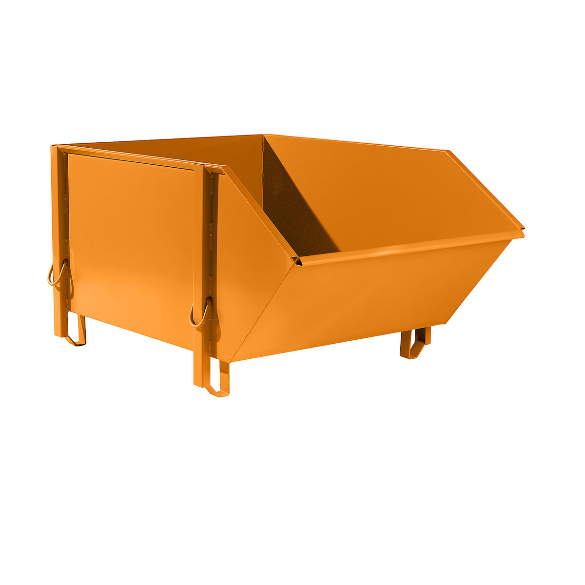 Sheet steel container, capacity 1 m³, without folding chute, yellow orange.