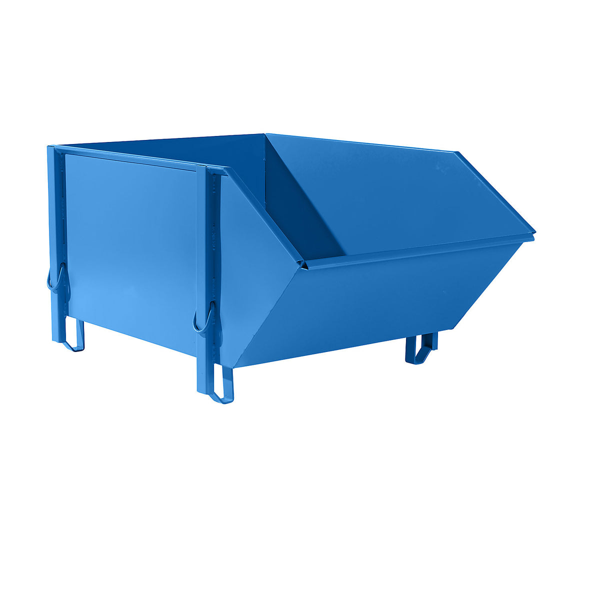 Sheet steel container, capacity 1 m³, without folding chute, light blue.