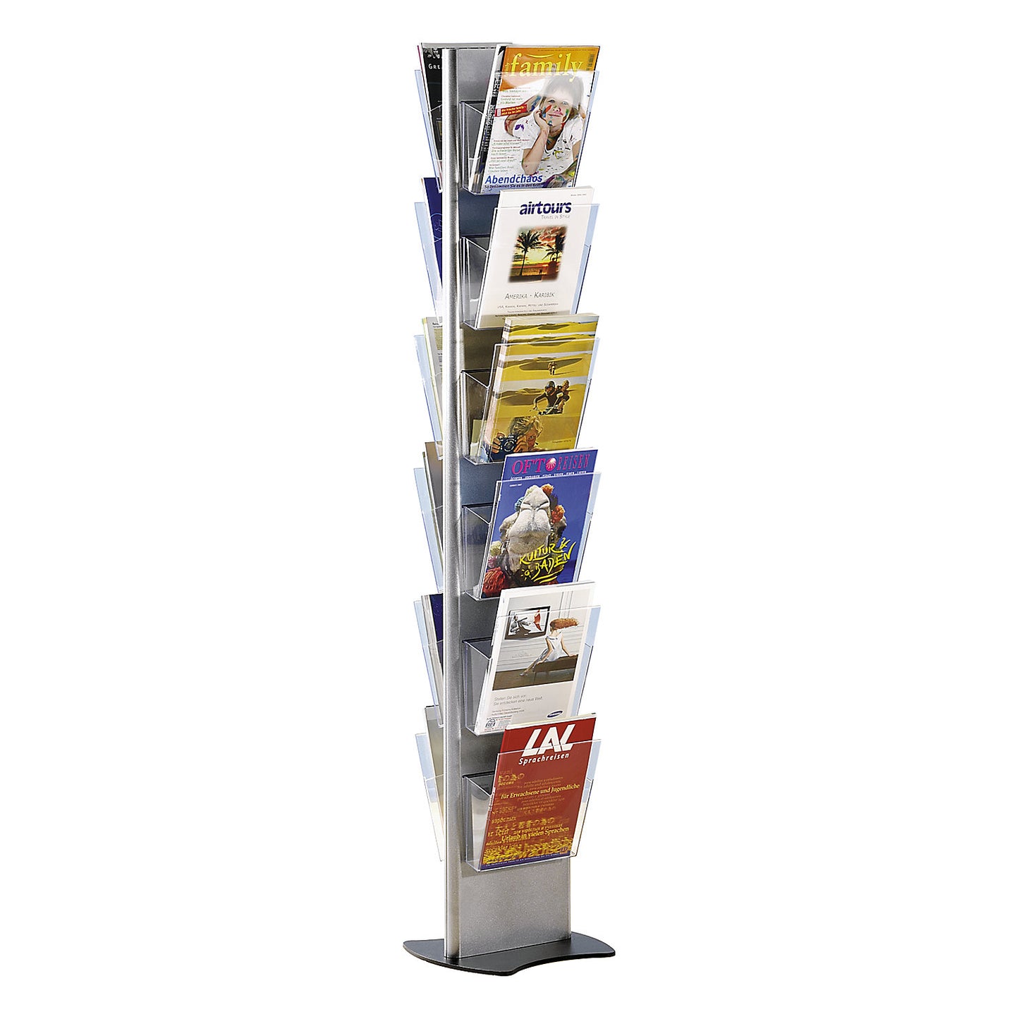 Brochure display stand for A4, detachable brochure holder, 2-sided, 12 brochure compartments.