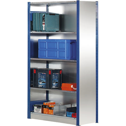 Boltless shelving unit, double row, shelf WxD 1000 x (2 x 400) mm, zinc plated, height 2000 mm, extension shelf unit.