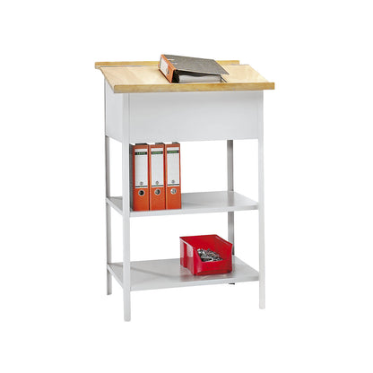 Industrial pedestal desk, open version, light grey.