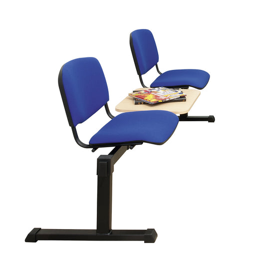 Bench unit, with table, 1 table, 2 seats, blue upholstery.