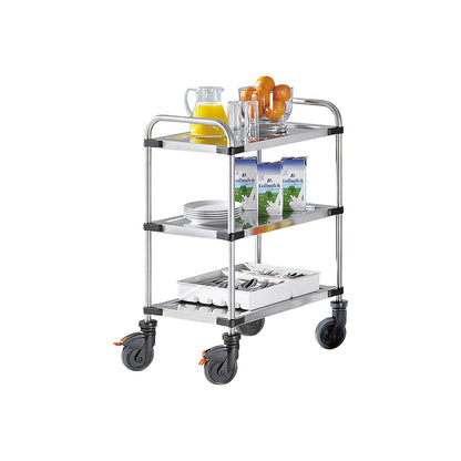 VARITHEK SERVO+ stainless steel table trolley, LxWxH 700 x 470 x 950 mm, platform 630 x 400 mm, 3 shelves, max. load 150 kg.