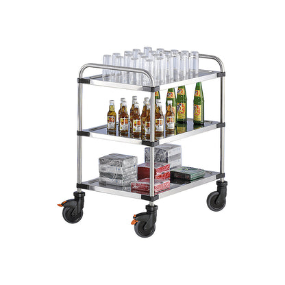 VARITHEK SERVO+ stainless steel table trolley, LxWxH 870 x 570 x 950 mm, platform 800 x 500 mm, 3 shelves, max. load 150 kg.