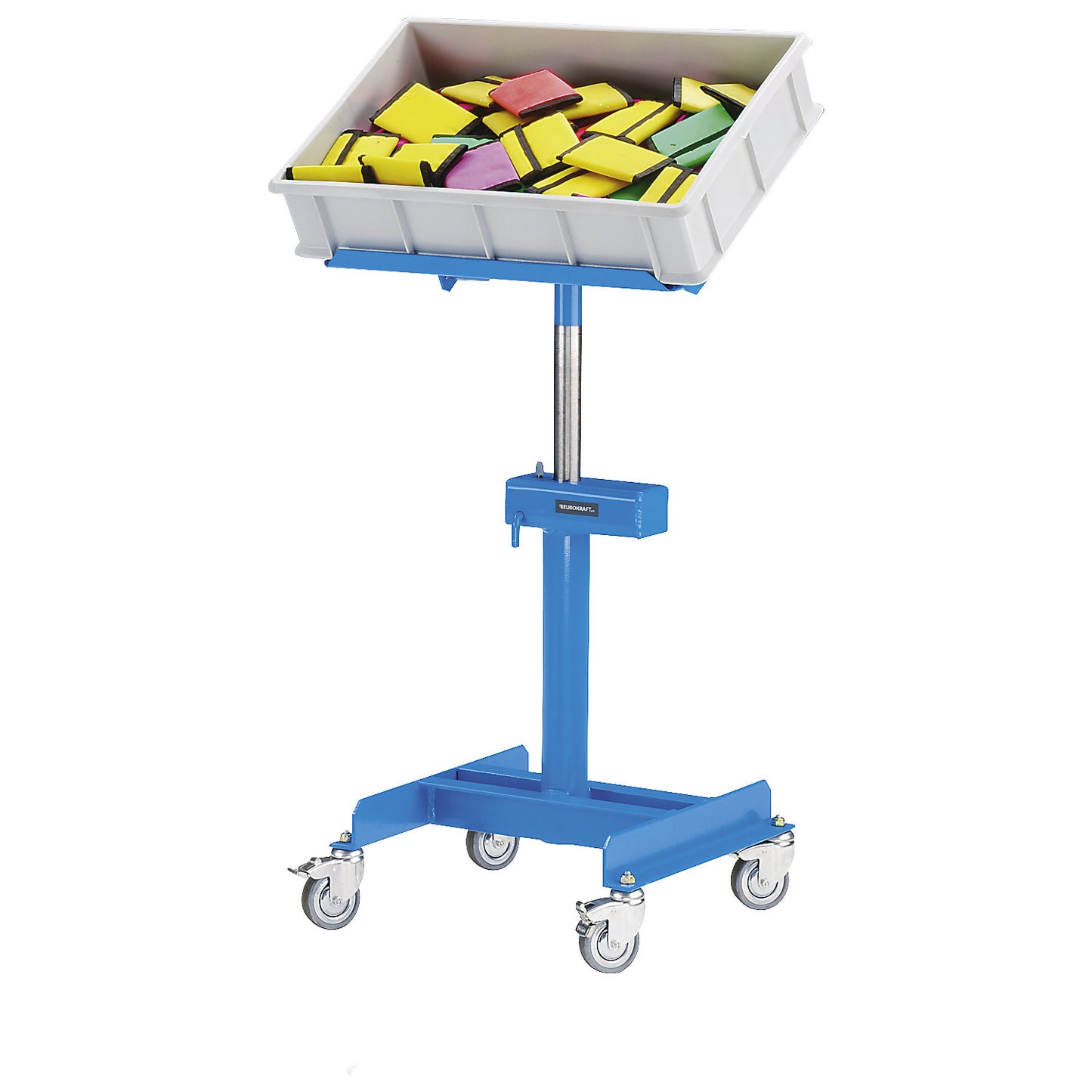Work stand, max. load 150 kg, mobile, height adjustment without load with pneumatic fall arrest, height adjustment range 720 - 1070 mm.