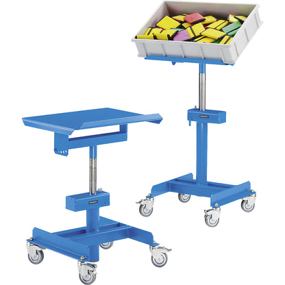 Work stand, max. load 150 kg, mobile, height adjustment without load with pneumatic fall arrest, height adjustment range 510 - 700 mm.