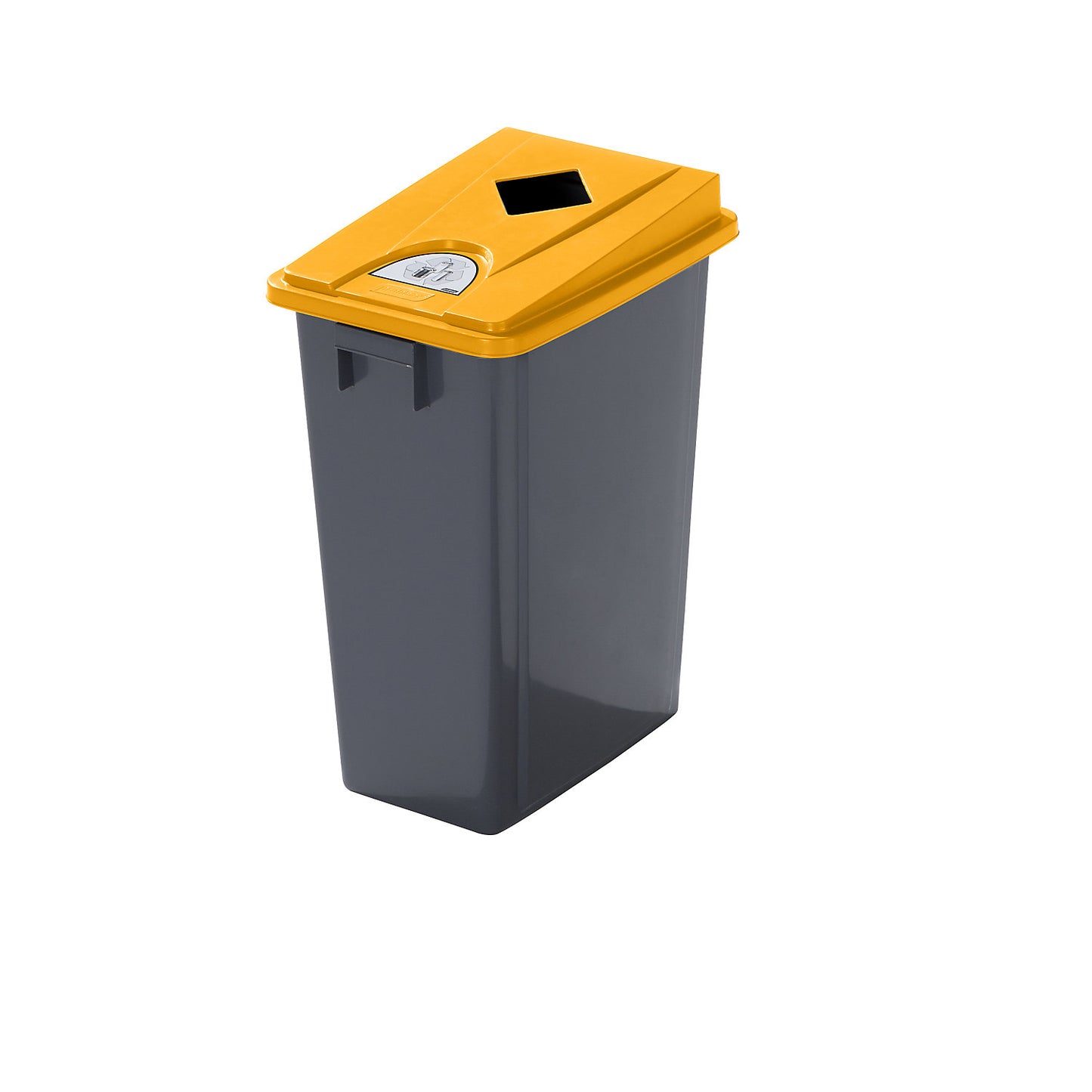 Robust recyclable waste collector with lid, capacity 60 l, flat lid, square opening.
