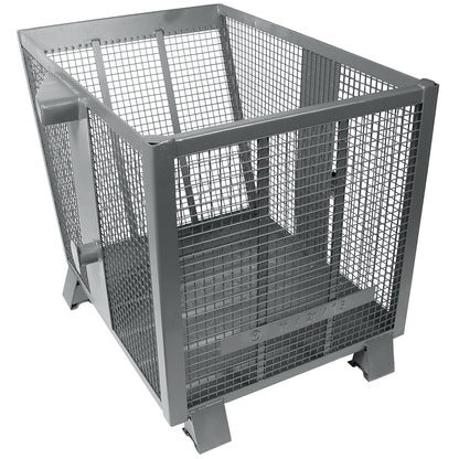 Mesh tilting skip, 4-way stackable, capacity 0.75 m³, grey.