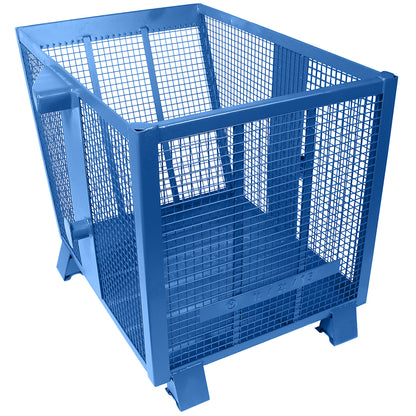 Mesh tilting skip, 4-way stackable, capacity 0.75 m³, blue.