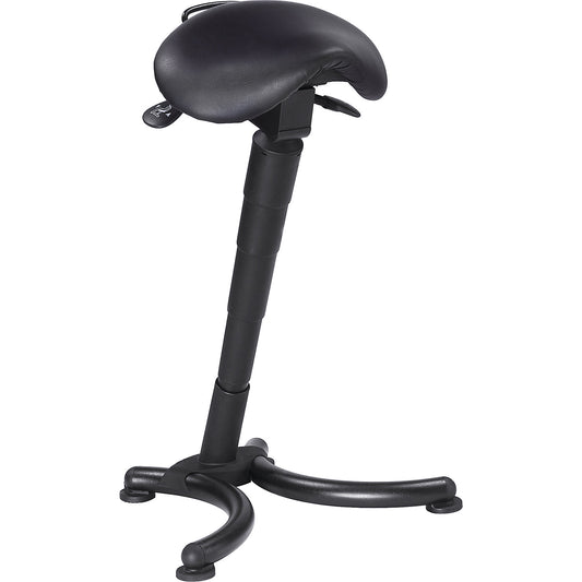 Anti-fatigue stool, ergonomic saddle seat, gas lift height adjustment.