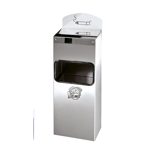Combination wall ashtray with waste disposal, HxWxD 505 x 200 x 125 mm, stainless steel.