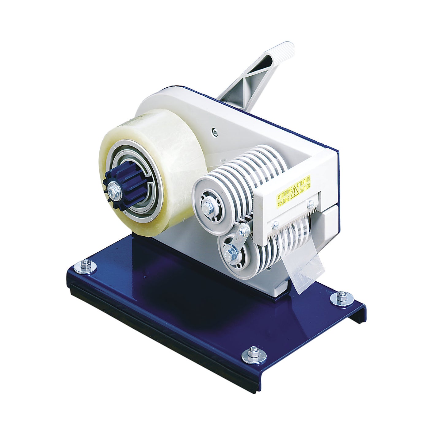 Semi-automatic adhesive tape dispenser, for tape widths of 19 to 75 mm, variable length setting.