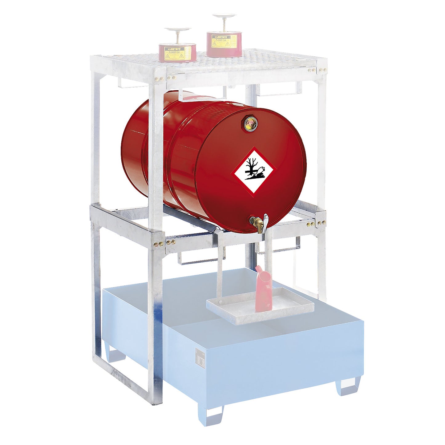 Drum and small container shelf unit, WxDxH 910 x 790 x 780 mm, for 1 x 200 l drum.