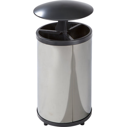 Recyclable waste collector, round, capacity 3 x 30 l, HxØ 720 x 420 mm, stainless steel, with hood.