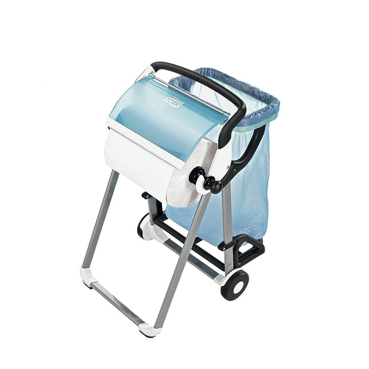 Roll dispenser, mobile, with waste sack holder, turquoise / white.