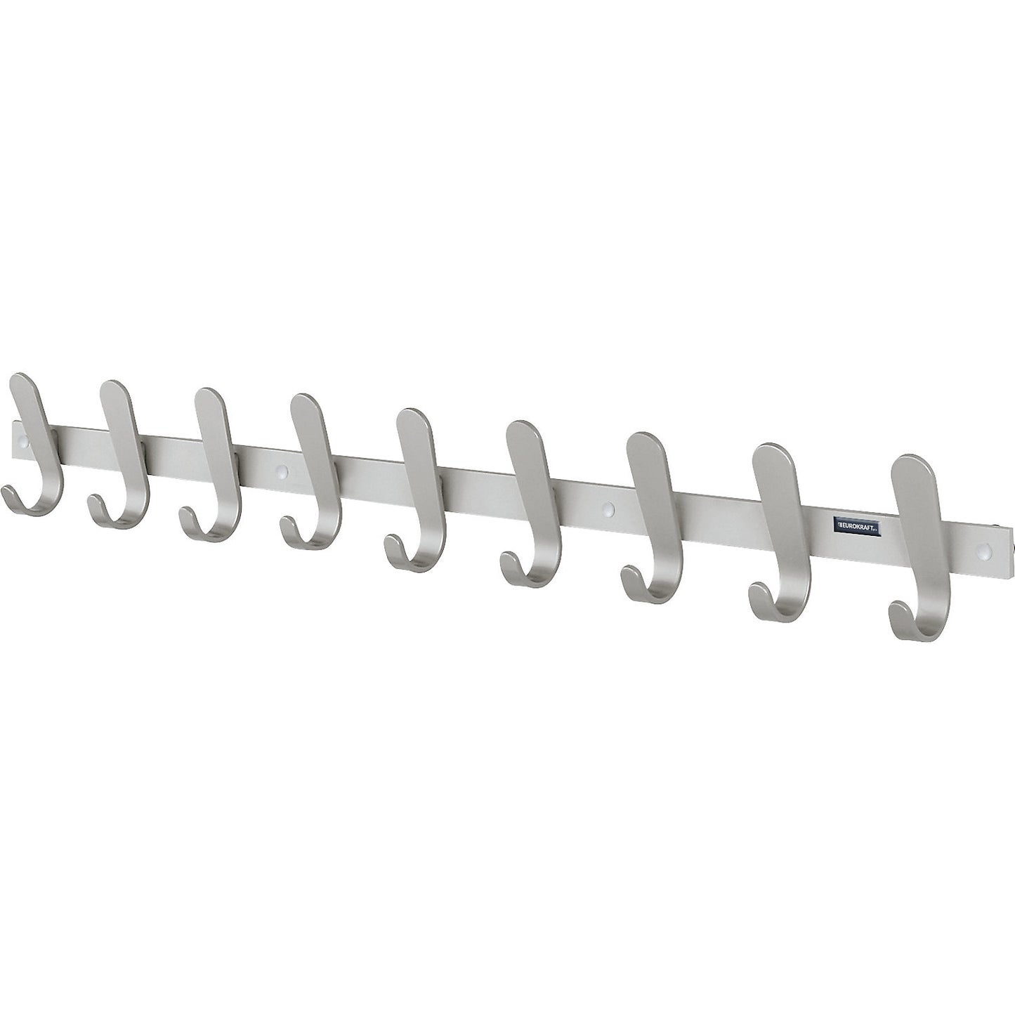 Coat rail, 9 coat hooks, HxWxD 130 x 1080 x 60 mm, pack of 1, hook colour silver.