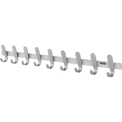Coat rail, 9 coat hooks, HxWxD 130 x 1080 x 60 mm, pack of 1, hook colour silver.