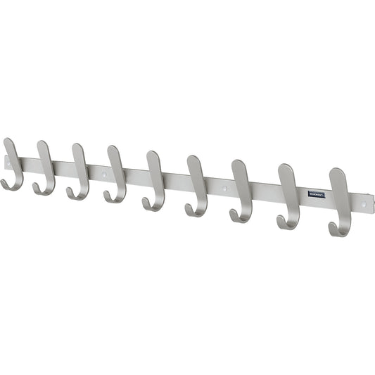 Coat rail, 9 coat hooks, HxWxD 130 x 1080 x 60 mm, pack of 1, hook colour silver.