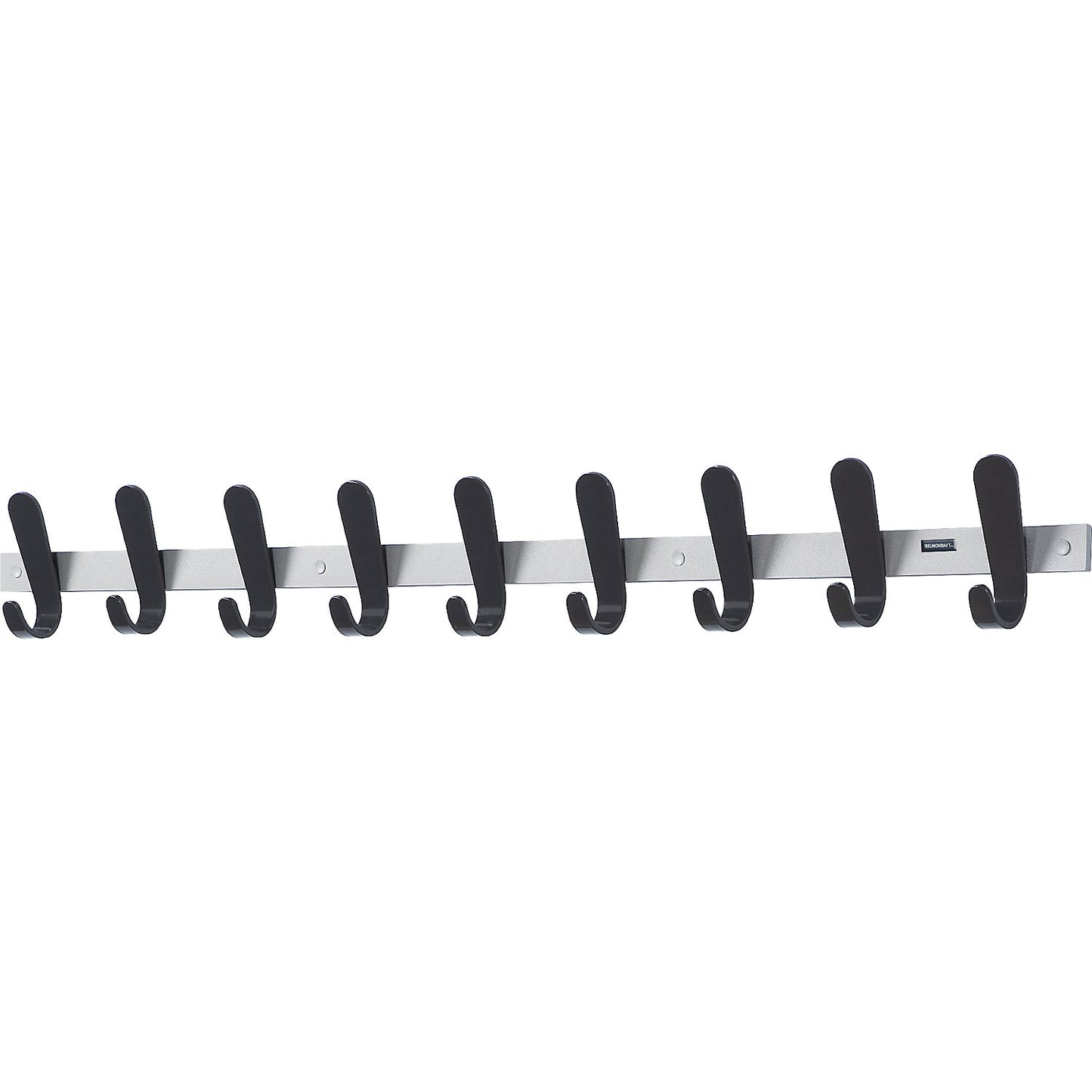 Coat rail, 9 coat hooks, HxWxD 130 x 1080 x 60 mm, pack of 1, hook colour black.