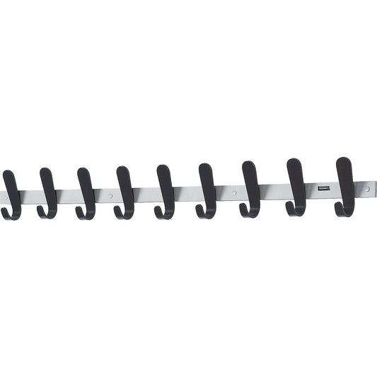 Coat rail, 9 coat hooks, HxWxD 130 x 1080 x 60 mm, pack of 1, hook colour black.