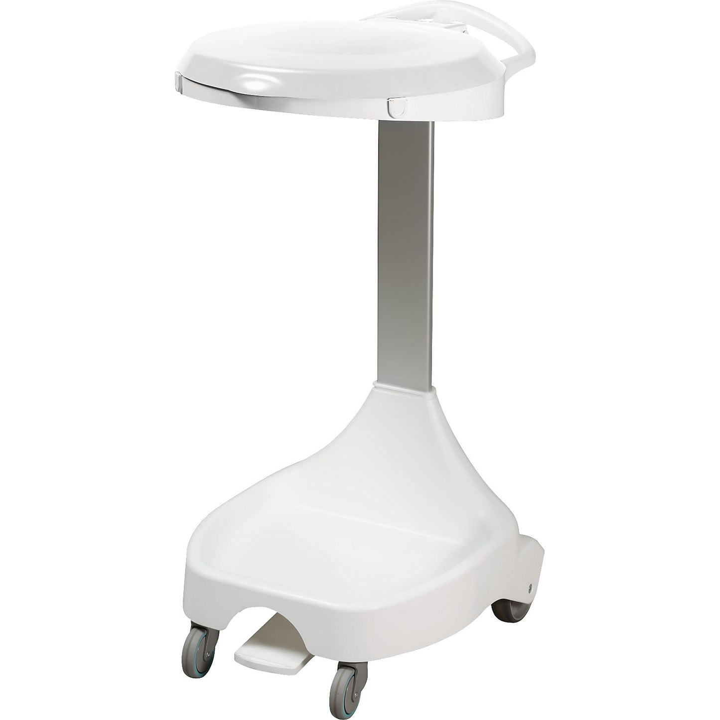 Pedal operated waste sack stand with castors, with 2 fixed castors, 2 swivel castors, white.