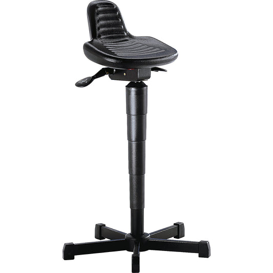 Anti-fatigue stool, with back support, height adjustment range 610 - 895 mm.