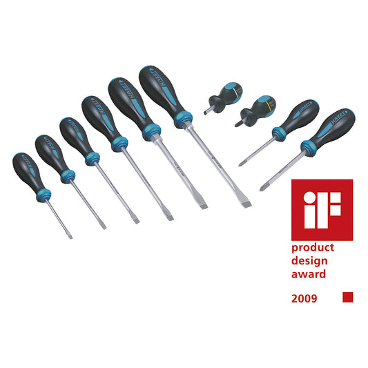 Screwdriver set, 10 pieces, 3-component handle.