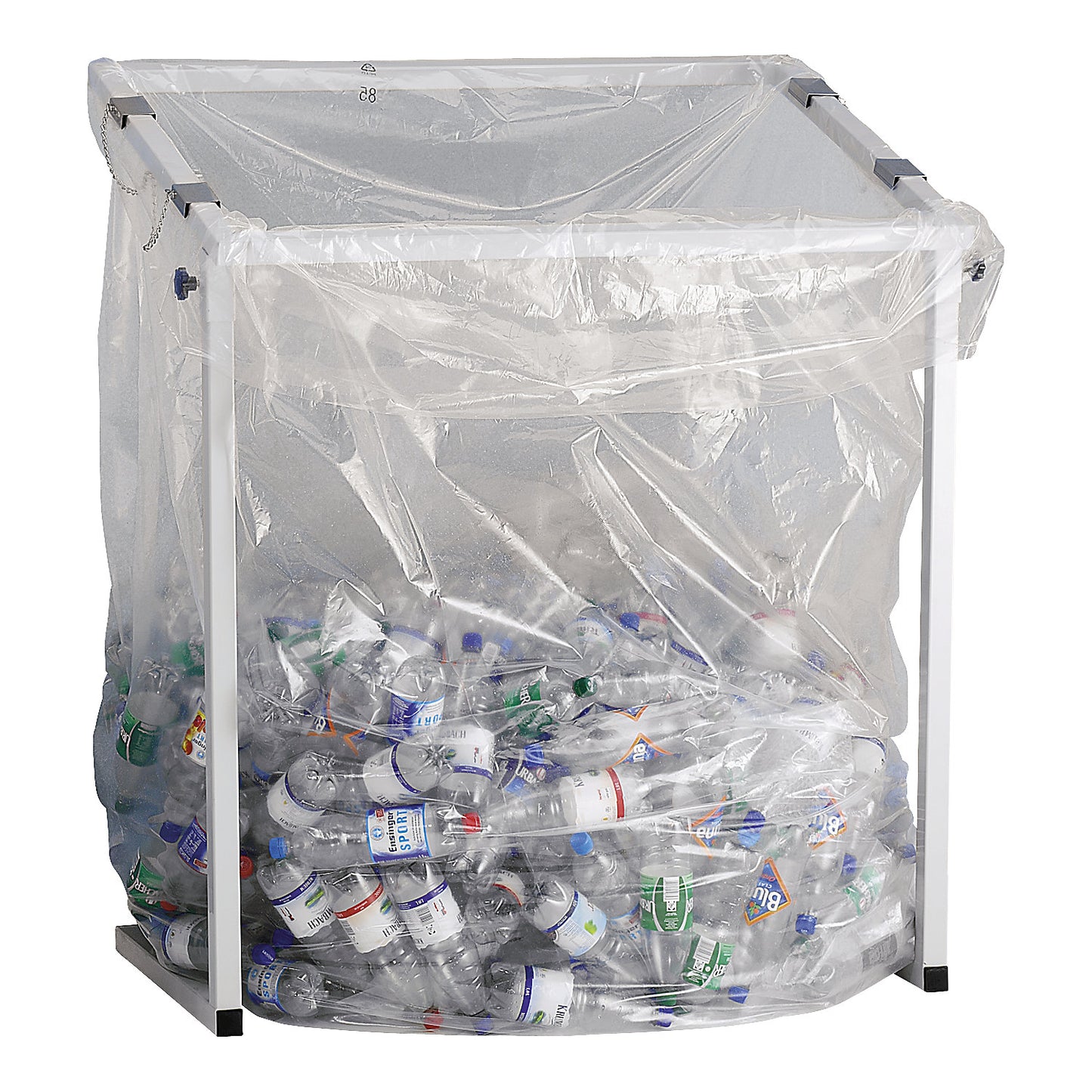 Large-capacity waste sack holder, for capacity 2500 l, stationary, made of square tubing.