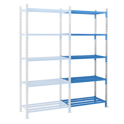 Boltless mesh shelf unit, shelf unit height 2496 mm, shelf width 960 mm, extension shelf unit, shelf width 995 mm.