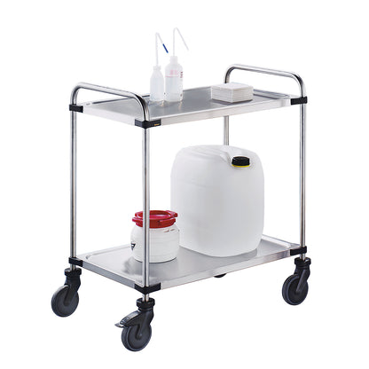 640-RL stainless steel serving trolley, with 2 shelves, assembled, max. load 120 kg.