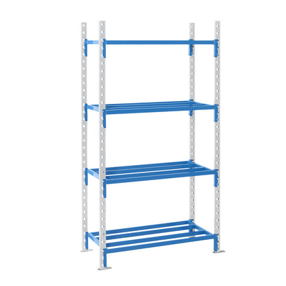 Tubular boltless shelving unit, shelf unit height 1996 mm, shelf width 1210 mm, standard shelf unit, shelf width 795 mm.