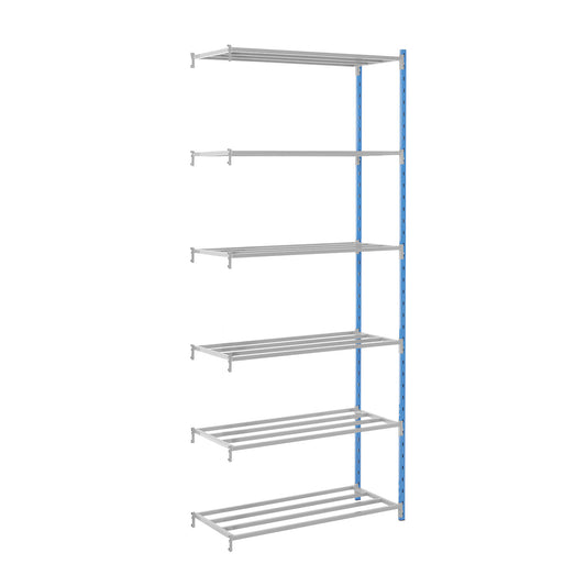 Boltless shelving unit, with tubular shelves, HxWxD 2496 x 1240 x 500 mm, extension shelf unit.