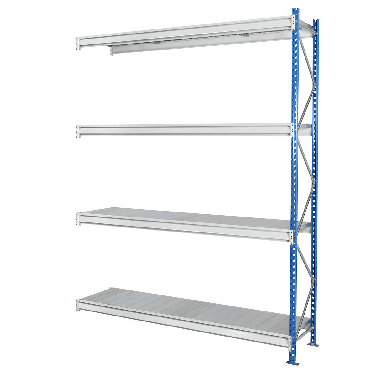 Heavy duty wide span shelving with steel shelf panels, frame colour blue, HxWxD 2996 x 2330 x 600 mm, extension shelf unit.