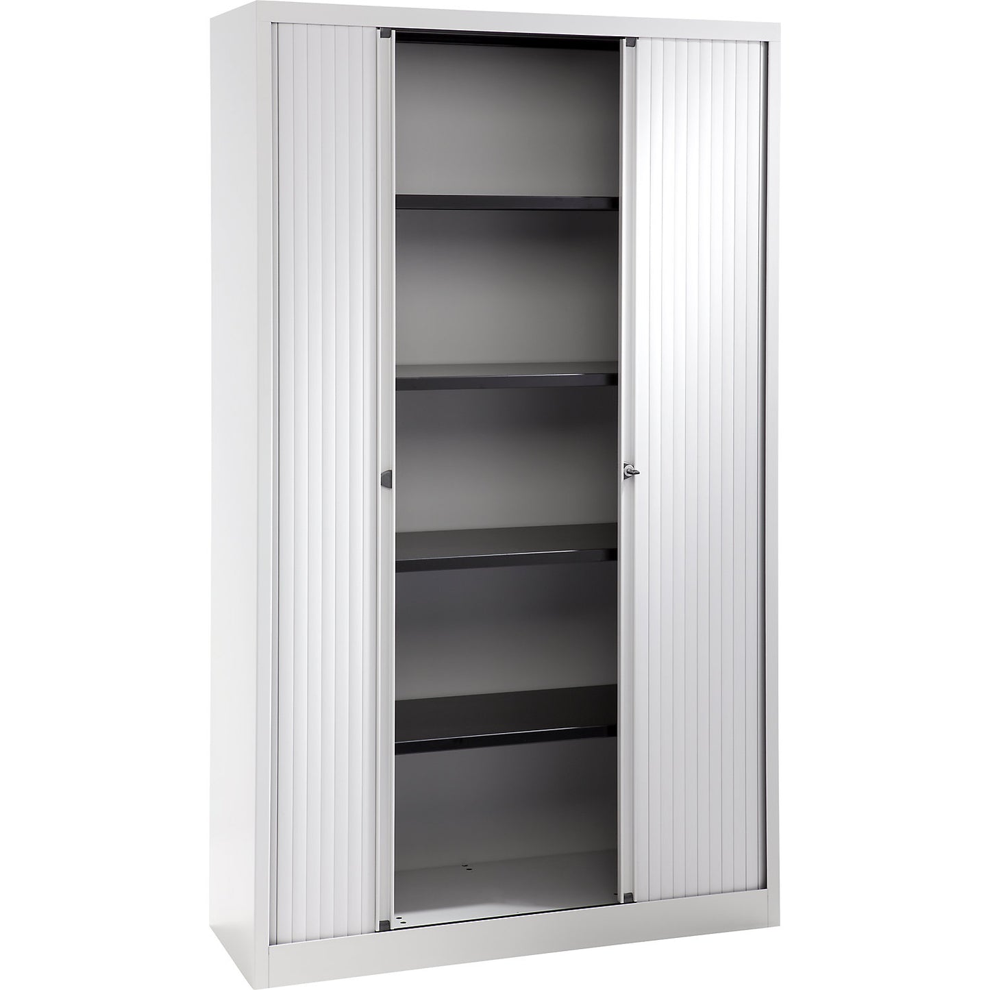 EURO roller shutter cupboard, width 1200 mm, 4 shelves, light grey.