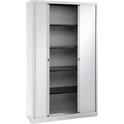 EURO roller shutter cupboard, width 1200 mm, 4 shelves, light grey.