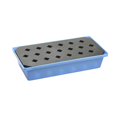 PE small container and pallet tray, LxWxH 800 x 400 x 170 mm, sump capacity 30 l, with PE grate.