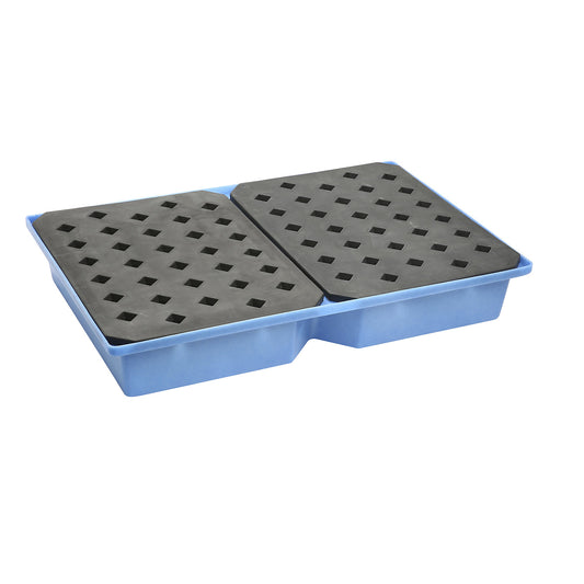 PE small container and pallet tray, LxWxH 1200 x 800 x 185 mm, sump capacity 100 l, with PE grate.