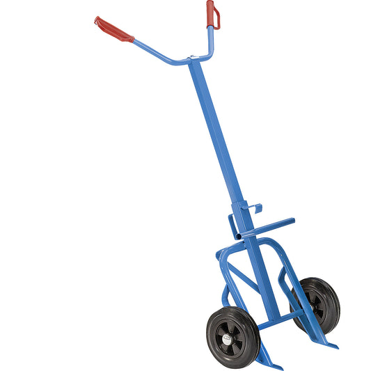 Drum truck for steel drums, max. load 400 kg, with solid rubber tyres.